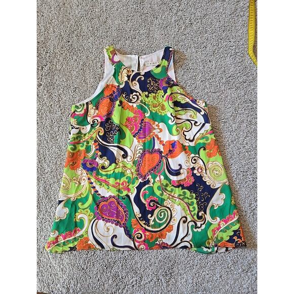 Trina Turk Women's XS Paisley Green Purple Silk Top - Picture 1 of 6